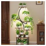 $100 Plant Stand with Grow Lights - 62" Tall, 8-Tier S-Shaped Brown