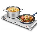 $70 CUSIMAX Electric Double Burner Hot Plate 1800W Cast Iron Cooktop