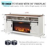 $480 OKD Fireplace TV Stand for 80-In TV, 33" Tall Farmhouse Center