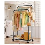 Clothes Rack Mesh Shelf, Hooks & Wheels - Black, 28.7x16.5x59.1