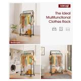 Clothes Rack Mesh Shelf, Hooks & Wheels - Black, 28.7x16.5x59.1