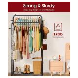 Clothes Rack Mesh Shelf, Hooks & Wheels - Black, 28.7x16.5x59.1