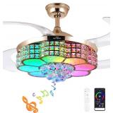 $170 BAYSQUIRREL Crystal Ceiling Fan with Light, Bluetooth Speaker