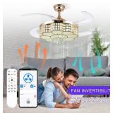 $170 BAYSQUIRREL Crystal Ceiling Fan with Light, Bluetooth Speaker