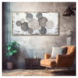 $90 Floral Rustic Wall Art - Brown & Grey Canvas 20x40 Framed