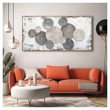 $90 Floral Rustic Wall Art - Brown & Grey Canvas 20x40 Framed