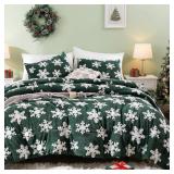JANZAA Xmas Full Size Velvet GRAY Comforter Set Snowflake 3pc