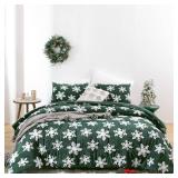 JANZAA Xmas Full Size Velvet GRAY Comforter Set Snowflake 3pc