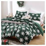 JANZAA Xmas Full Size Velvet GRAY Comforter Set Snowflake 3pc