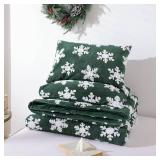 JANZAA Xmas Full Size Velvet GRAY Comforter Set Snowflake 3pc