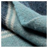 $70 Ukrainian 100% Wool Throw Blanket Soft Fringed Wool, Blue Plaid