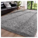 Toneed Fluffy Area Rug 4 x 6 ft Gray Shaggy Rug