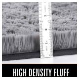 Toneed Fluffy Area Rug 4 x 6 ft Gray Shaggy Rug