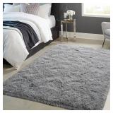Toneed Fluffy Area Rug 4 x 6 ft Gray Shaggy Rug