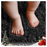 Ophanie Round Rug 6ft Black Circle Area Rug, Plush Shag Carpet