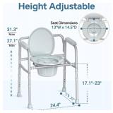 $54 HOMLAND 3-in-1 Bedside Commode Chair, 7.5 Qt, 350 lb, Silver