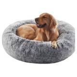 $49 36-Inch Donut Dog Bed for Large Dogs, Removable Cover, Dark Grey