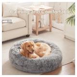 $49 36-Inch Donut Dog Bed for Large Dogs, Removable Cover, Dark Grey
