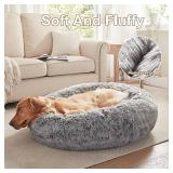 $49 36-Inch Donut Dog Bed for Large Dogs, Removable Cover, Dark Grey
