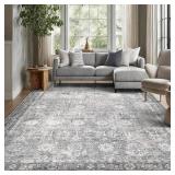 $75 8x10 Area Rugs, Non-Slip Low-Pile Washable Rug, Distressed Grey