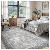 $75 8x10 Area Rugs, Non-Slip Low-Pile Washable Rug, Distressed Grey