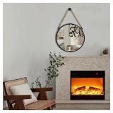 POZINO Round Mirror 15" Rope Hanging, Black Metal Frame