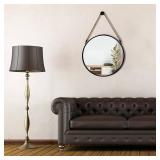 POZINO Round Mirror 15" Rope Hanging, Black Metal Frame