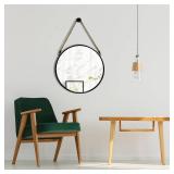 POZINO Round Mirror 15" Rope Hanging, Black Metal Frame