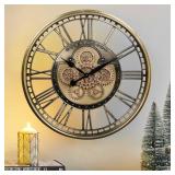 $190 CLXEAST 28-Inch Gold Moving Gear Wall Clock, Farmhouse Decor