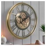 $190 CLXEAST 28-Inch Gold Moving Gear Wall Clock, Farmhouse Decor
