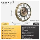 $190 CLXEAST 28-Inch Gold Moving Gear Wall Clock, Farmhouse Decor