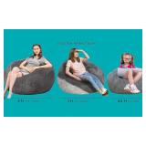 $57 Bean Bag Chair 3Ft Memory Foam Faux Rabbit Fur, Soft Sofa Grey