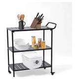 $89 Bar Cart on Wheels, 3-Tier Rolling Cart with Lockable Casters