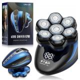 $83 Electric Head Shaver: 7D, IPX6, LED Display for Bald Men (Blue)