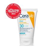 CeraVe Hydrating Sheer Sunscreen with SPF 30 for Face and Body, Mineral & Chemical Sunscreen for Men & Women with Zinc Oxide, Hyaluronic Acid and Ceramides, Paraben-Free + Fragrance-Free, 3 Ounces