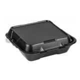 25 pk Genpak Large Snap-It 1 Cmpt. Vented Hinged Container - 9 1/4\" x 9 1/4\" x 3\", Black
