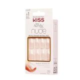 KISS Salon Acrylic French Manicure Set, Medium Length, Nude Square Press-On Nails, Includes Pink Gel Nail Glue 0.07 Oz, Mini Nail File, Manicure Stick, and 28 Fake Nails, 31 Piece Set