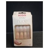KISS Salon Acrylic French Manicure Set, Medium Length, Nude Square Press-On Nails, Includes Pink Gel Nail Glue 0.07 Oz, Mini Nail File, Manicure Stick, and 28 Fake Nails, 31 Piece Set