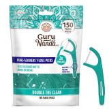 GuruNanda Dual Slickers Floss Picks - Double Threaded Dyneema Dental Floss with Foldable Toothpick for Effective Plaque Removal - Unflavored- 150 Ct