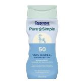 Coppertone Pure and Simple Zinc Oxide Mineral Sunscreen Lotion SPF 50, Water Resistant Sunscreen for Sensitive Skin, Hypoallergenic and Fragrance Free, 6 Fl Oz Bottle