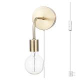 GLOBE Electric 52111 Holden 1-Light Long Arm Plug-in or Hardwire Wall Sconce, Matte Brass, Bulb Not Included