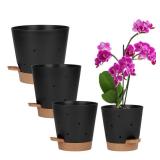 JGB 4 Pcs Orchid Pots with Holes - Each of 5, 6, 7 and 8 inch - Self Watering Orchid Pots and Plastic Breathable Orchid Planters for Repotting - Black