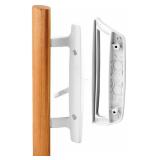 Prime-Line C 1204 Sliding Glass Door Handle Set Replace Old or Damaged Door Handles Quickly and Easily White Diecast, Mortise/Hook Style, Fits 3-15/16 In. Hole Spacing (1 Set)