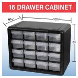 Akro-Mils 16-Drawer Plastic Drawer Storage Cabinet for Garage Organization, Beads, Makeup Organizer, Building Bricks Storage, Teacher Toolbox, 10-1/2\" W x 6-1/2\" D x 8-1/2\" H, 10116 White
