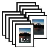 Fisnish 11x14 Picture Frame Sef of 10, Display Pictures 8x10 with Mat or 11 x 14 Without Mat, Photo Frame Collage for Wall Gallery Decor, Hanging or Tabletop Display, Black