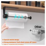 Paper Towel Holder Under Cabinet, Single Hand Operable Wall Mount with Damping Effect, Self-Adhesive or Drilled for Kitchen Bathroom, Black