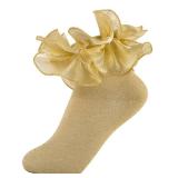 MKYSZLT Girls Glitter Ruffle Ankle Socks Cute Kids Double Lace Sparkling Flufffy Frilly Dress Socks for Toddler Little Girl (US, Age, 8 Years, 10 Years, gold - 1 pair)