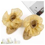 MKYSZLT Girls Glitter Ruffle Ankle Socks Cute Kids Double Lace Sparkling Flufffy Frilly Dress Socks for Toddler Little Girl (US, Age, 8 Years, 10 Years, gold - 1 pair)