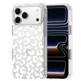 MOSNOVO for iPhone 17 Pro Max Case | Military Grade 6.6ft Drop Tested | Camera Control | Clear with White Leopard Print Design