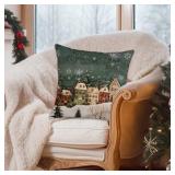 Auomily Winter Decorative Rectangle Pillow Cover 18 x 18, Wonderland Forest House Snowflake Vintage Porch Outdoor Pillowcase, Christmas Holiday Seasonal Farmhouse Cushion Case Home Decor